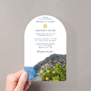 Aquarell Amalfi-Küste Bogen Italien Zitronen Hochz Acryleinladungen