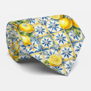 Aquarell Amalfi Zitrone Mittelmeer Diamanten Krawatte