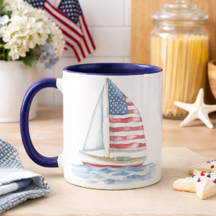 Aquarell American Flag Sailboat Küste Tasse
