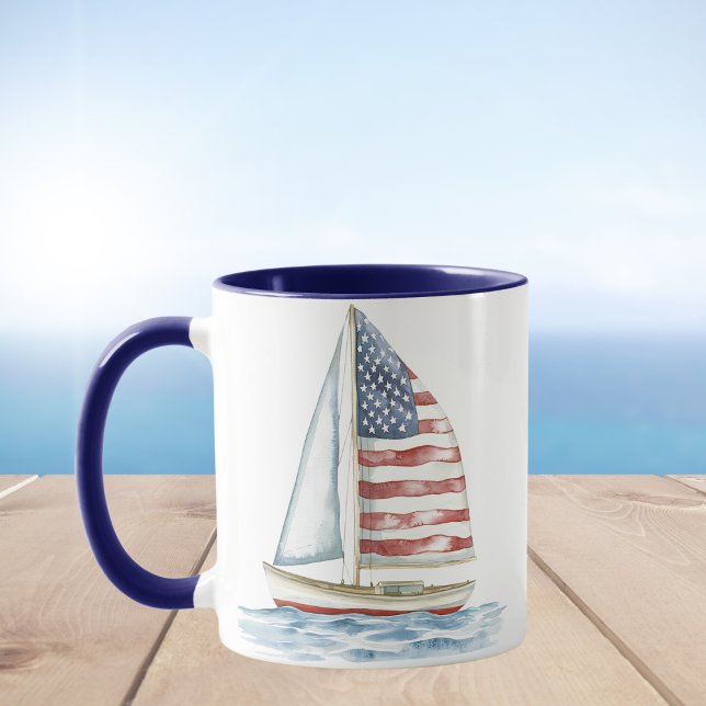 Aquarell American Flag Sailboat Küste Tasse (Von Creator hochgeladen)