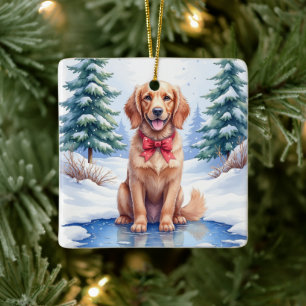 Aquarell American Water Spaniel Gefrorener Teich Keramikornament