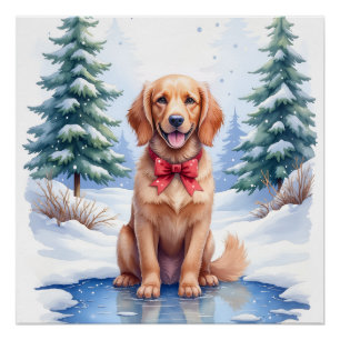 Aquarell American Water Spaniel Gefrorener Teich Poster