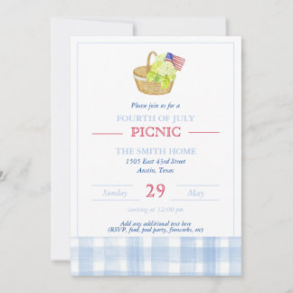 Aquarell Amerikanische Unabhängigkeitstag Picknick Einladung