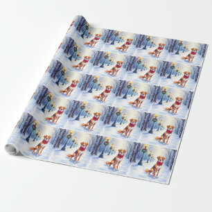 Aquarell Amerikanischer Foxhound Schneelaterne Geschenkpapier