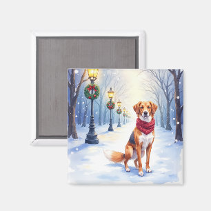 Aquarell Amerikanischer Foxhound Schneelaterne Magnet