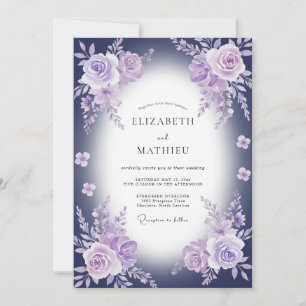 Aquarell Amethyst Indigo Pfingstrosen-Hochzeit Einladung