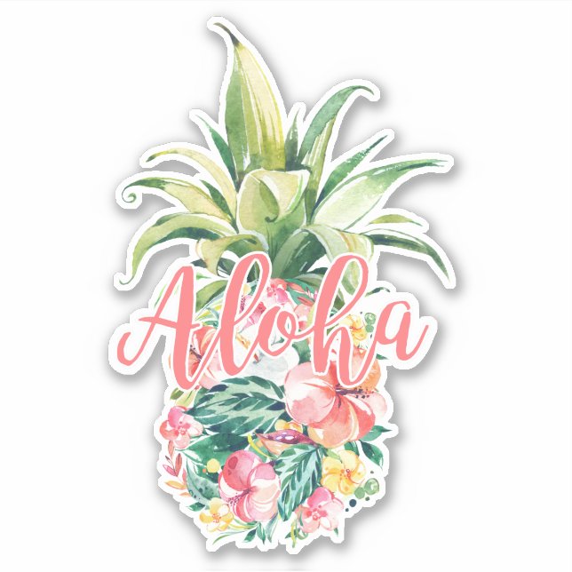 Aquarell Ananas Aloha Aufkleber (Vorderseite)