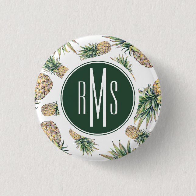 Aquarell-Ananas-Muster Button (Vorderseite)