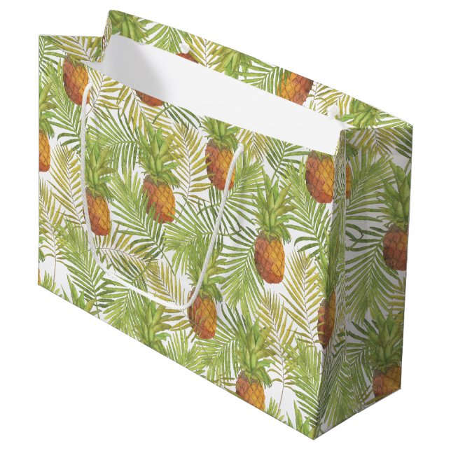 Aquarell-Ananas-Muster Große Geschenktüte (Vorderseite Schrägansicht)