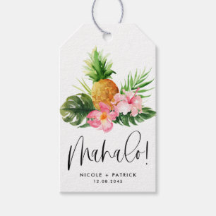 Aquarell-Ananas und Hibiskus Mahalo-Hochzeit Geschenkanhänger