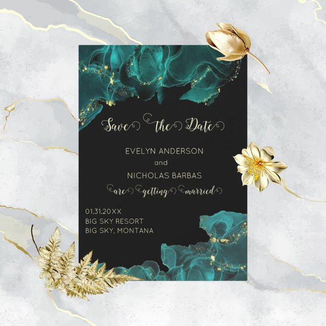 Aquarell Anastasia Schwarz und Grün Save the Date (Von Creator hochgeladen)