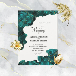 Aquarell-Anastasia-schwarze und grüne Hochzeitsein Einladung