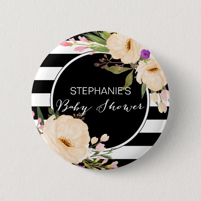 Aquarell-Anemonen-Blüten-Babyparty-Knopf Button (Vorderseite)