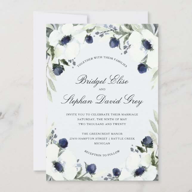 Aquarell-Anemonen-Hochzeits-Einladungs-Entwurf Einladung (Vorderseite)