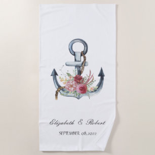 Aquarell-Anker-Blumen-Maritim Strandtuch