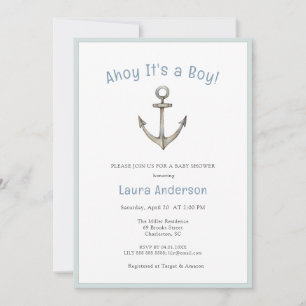 Aquarell Anker Marine Baby Junge Baby Shower  Einladung
