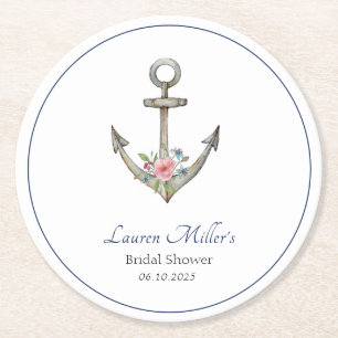 Aquarell-Anker Nautische Bridal Shower  Runder Pappuntersetzer