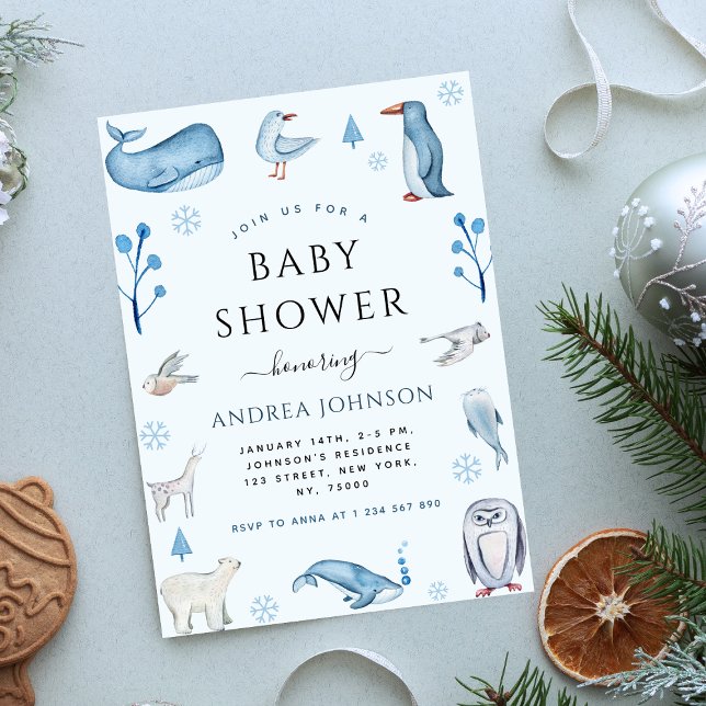 Aquarell Antarktische Tiere Winter Baby Dusche Einladung (Von Creator hochgeladen)