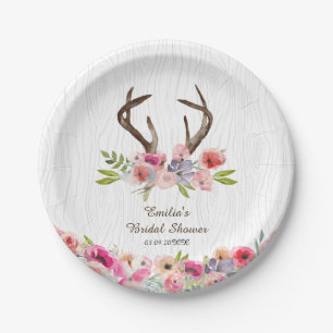 Aquarell Antlers Wildblumen Imitate Bois Dusche Pappteller