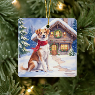 Aquarell Appenzeller Sennenhund Alpen Chalets Keramikornament
