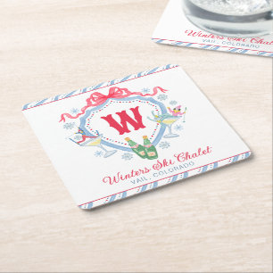 Aquarell Après-Ski-Monogrammwappen Rechteckiger Pappuntersetzer
