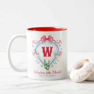 Aquarell Après-Ski-Monogrammwappen Zweifarbige Tasse