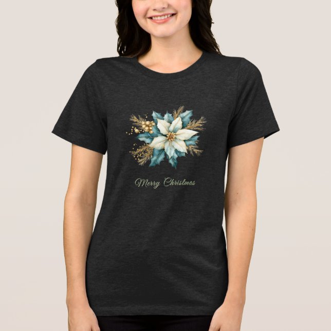 Aquarell Aquamarin Blumenurlaub Frauen T - Shirt (Vorderseite)