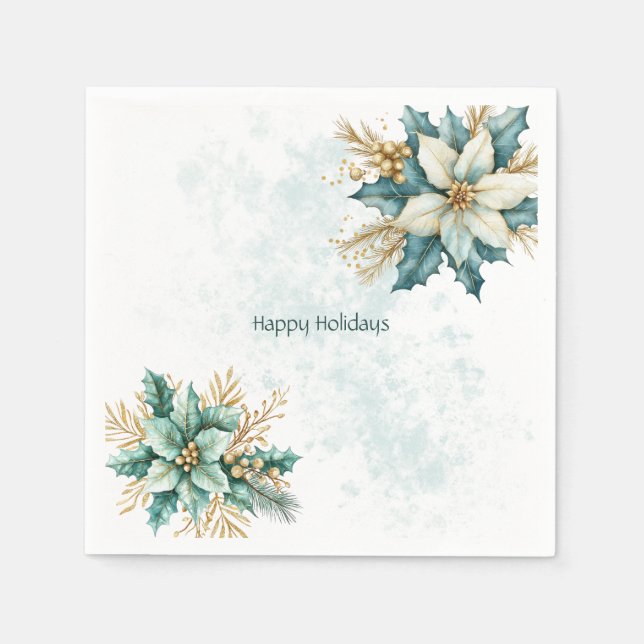 Aquarell Aquamarin Blumenweihnachtsfest Napoleon Serviette (Vorderseite)