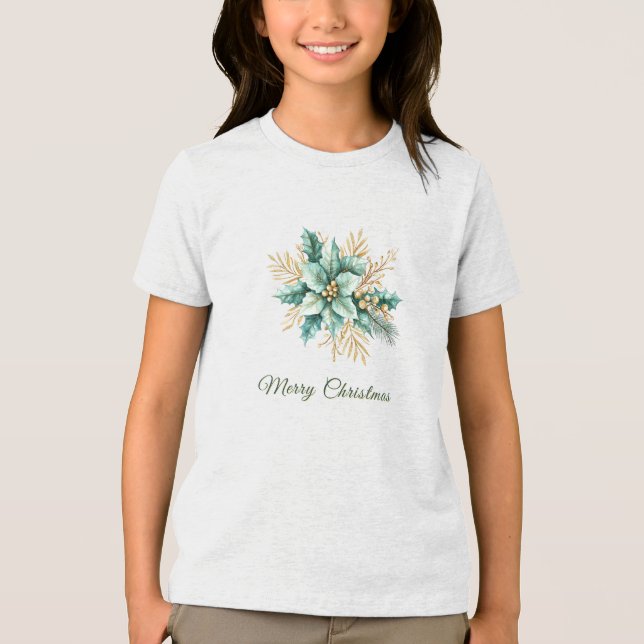 Aquarell Aquamarin Blumenweihnachtsfest T - Shirt (Vorderseite)