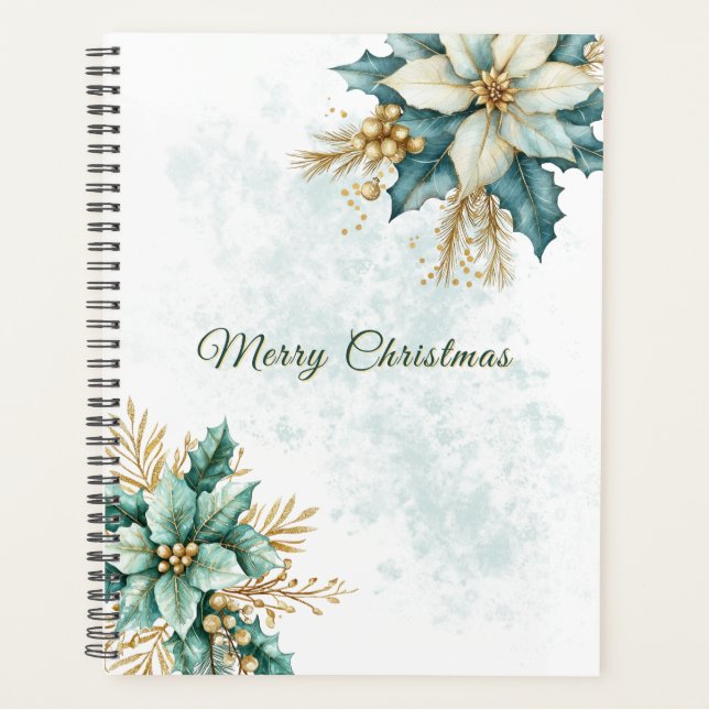 Aquarell Aquamarin Blumenweihnachtsplaner Planer (Vorderseite)