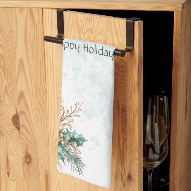 Aquarell Aquamarin Flora Holiday Küche Handtuch (Drittel gefaltet)