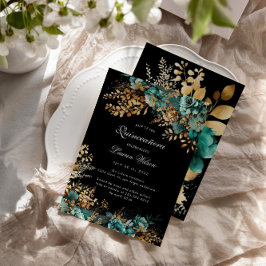 Aquarell Aquamarin Gold Floral Quinceanera Einladung