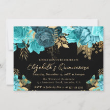 Aquarell Aquamarin und Gold Blume Quinceanera
