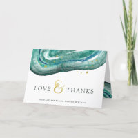 Aquarell Aquamarin und Goldgeode | Hochzeit Danke