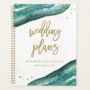 Aquarell Aquamarin und Goldgeode   Hochzeitspläne Planer