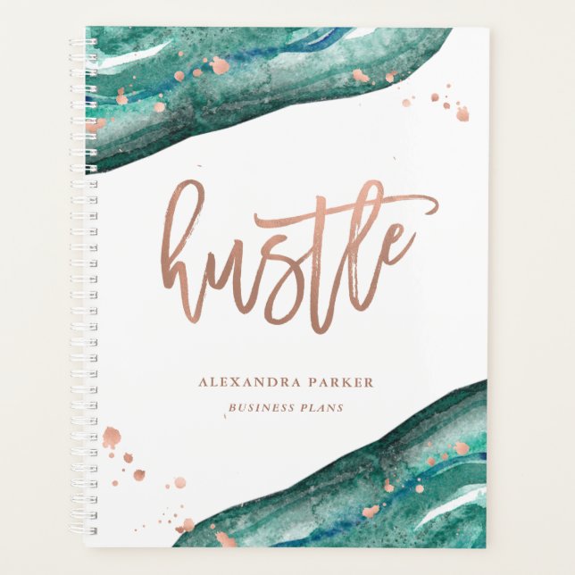 Aquarell Aquamarin und Imitate Rose Gold Geode | H Planer (Vorderseite)