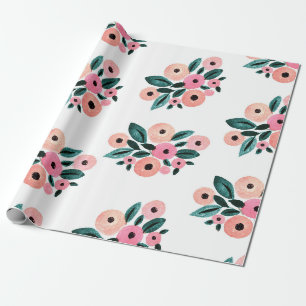 Aquarell Aquamarin und rosa Blüten Geschenkpapier