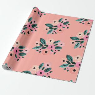 Aquarell Aquamarin und rosa Blüten Geschenkpapier