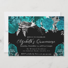 Aquarell Aquamarin und Silber Rose Quinceanera Einladung