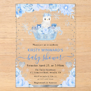 Aquarell-Arktis-Eule-Blumen-Baby-Party Acryleinladungen