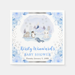 Aquarell-Arktis-Tiere-Blumen-Baby-Party Serviette