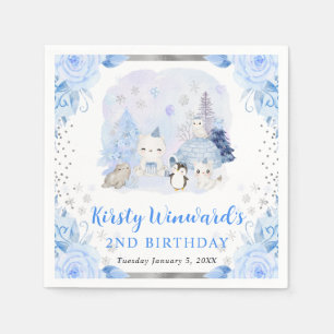 Aquarell-Arktis-Tiere-Blumen-Kindergeburtstag Serviette