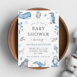 Aquarell Arktische Tiere Winter Xmas Babydusche Einladung