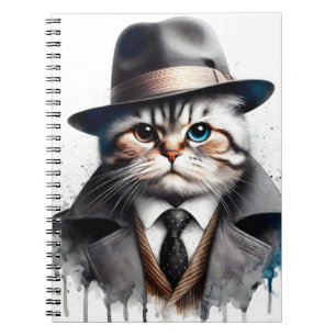 Aquarell Art Cat in Anzug Krawatte Jacket Hat Spri Notizblock