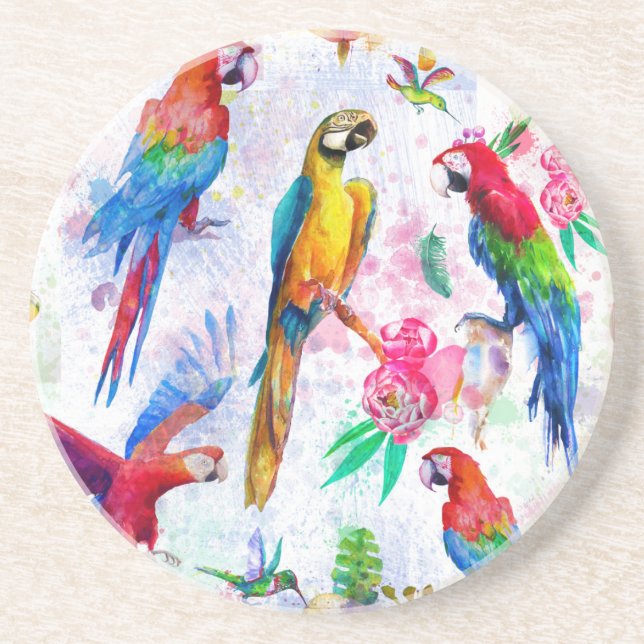 Aquarell-Art-Papageien Untersetzer (Vorne)