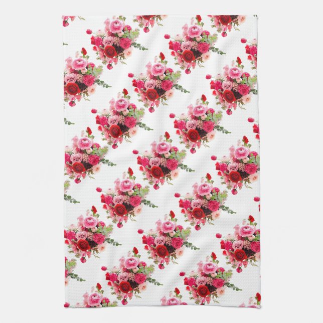 Aquarell Art Pink Rote Rosen Moderne, florale Tren Geschirrtuch (Vertikal)