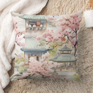 Aquarell Asiatische Pagode Amistkreuz Blüten Kissen