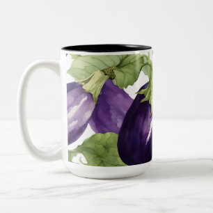 Aquarell-Auberginen-Garten-Botanik-Muster Zweifarbige Tasse
