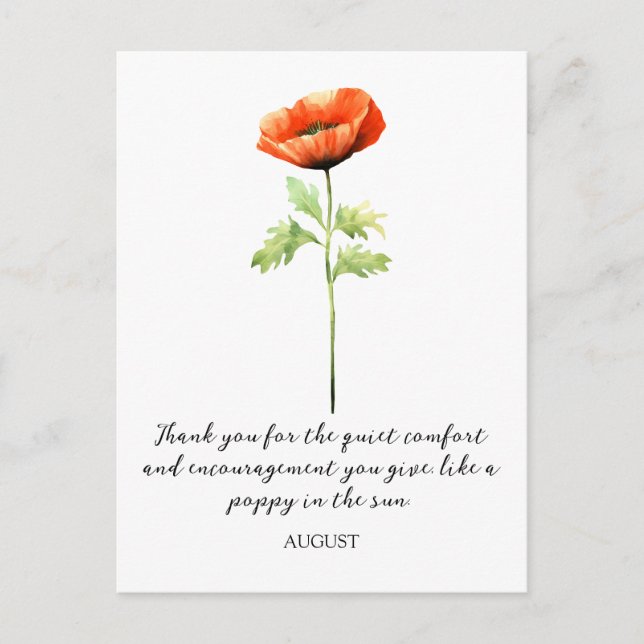 AQUARELL AUGUST MOHN GEBURTSBLUME POSTKARTE (Vorderseite)