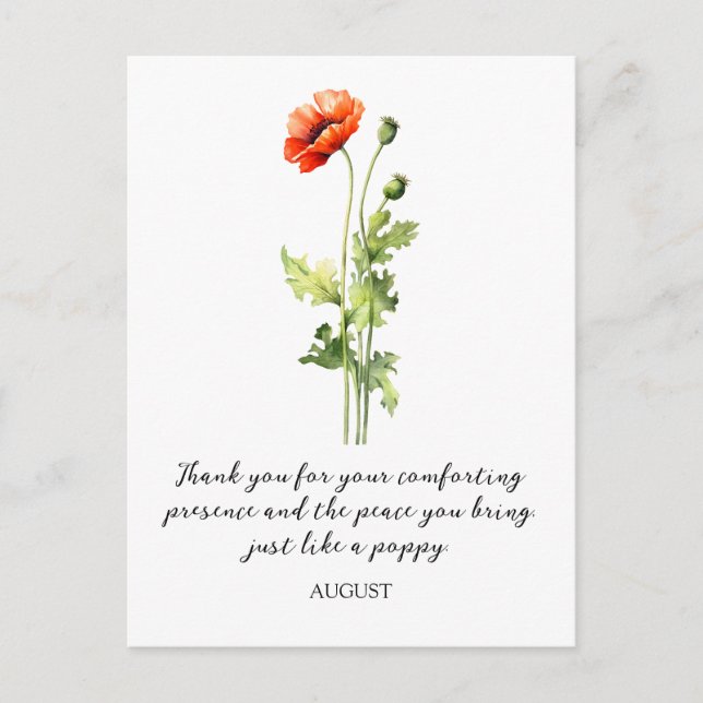 AQUARELL AUGUST MOHN GEBURTSBLUME POSTKARTE (Vorderseite)